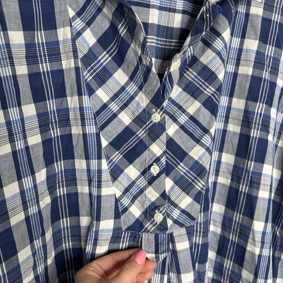 Victoria's Secret Women’s Pink Beige Plaid Print V-Neck Button Down Tunic Top M - Picture 4 of 8